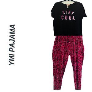 Women's pajamas two pieces shirt and pants, Black with pink Size 1X.